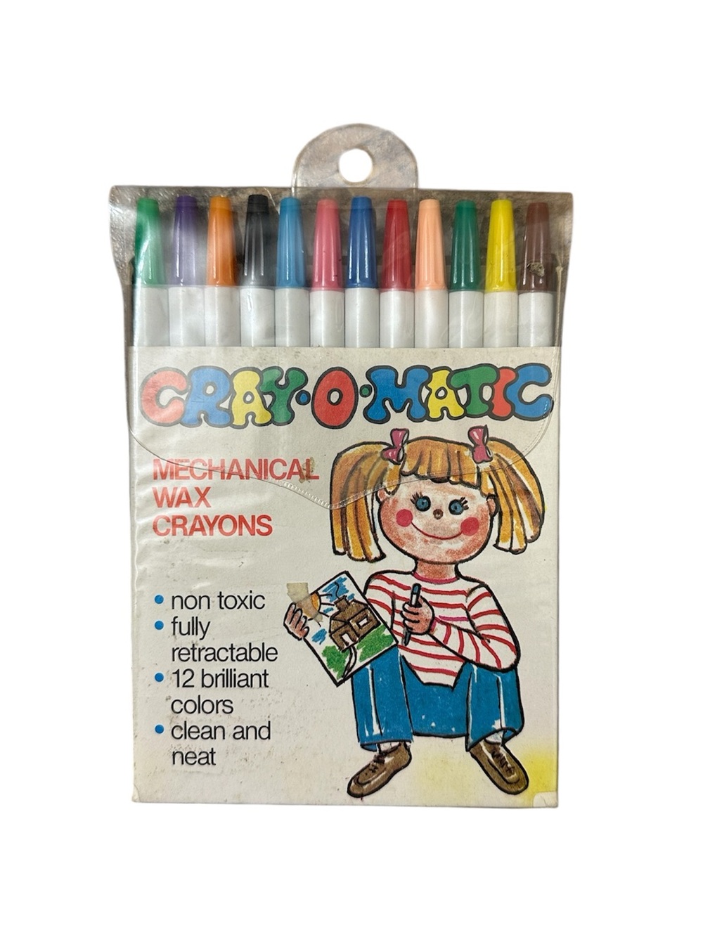 Vintage Cray-O-Matic Mechanical Wax Crayons - 12-Color Assortment
